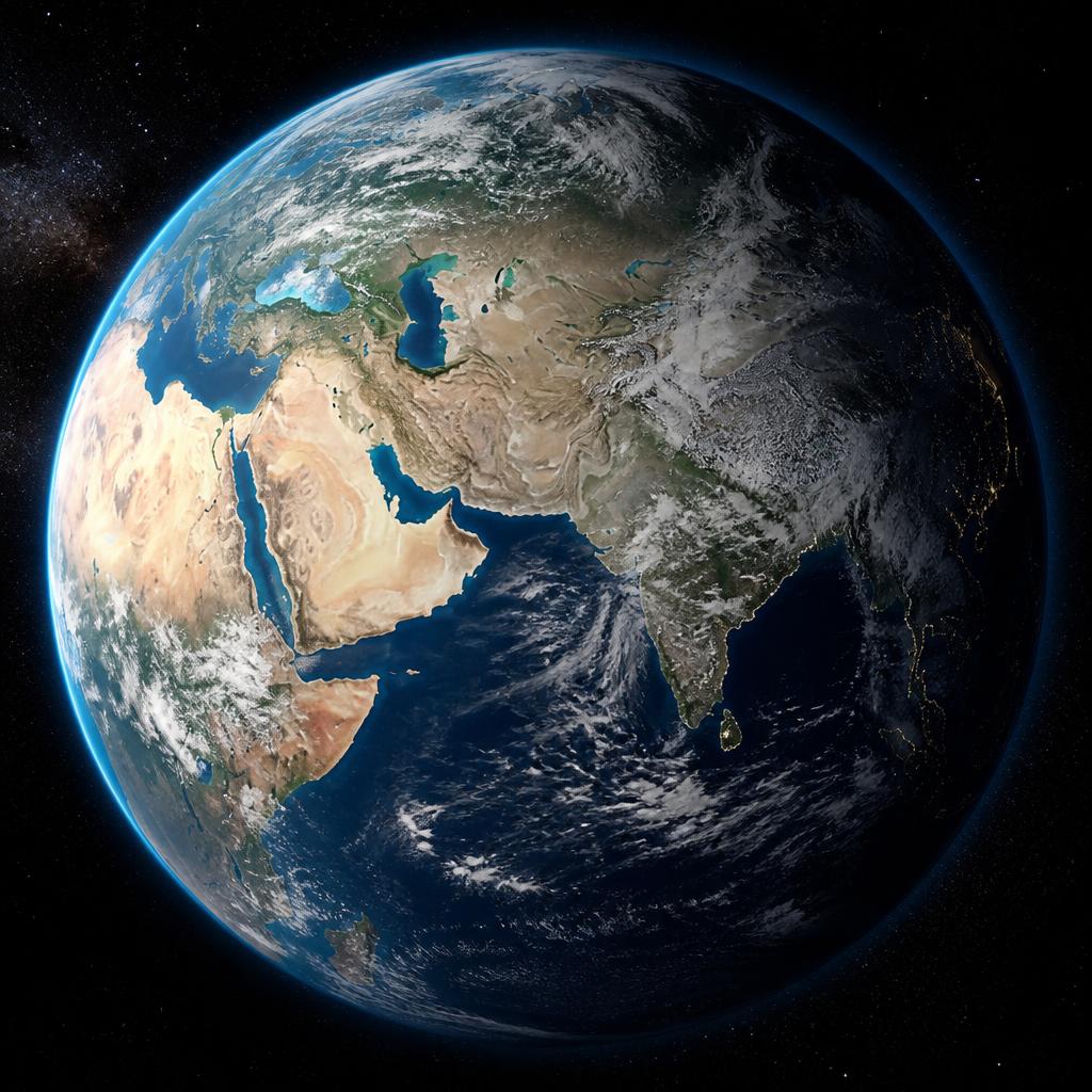 3D globe centered on the Middle East and India